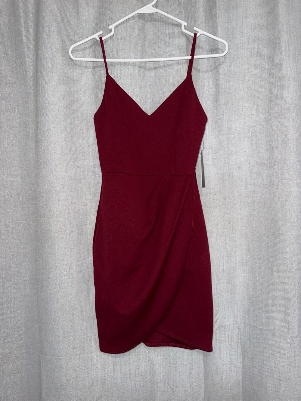 Lulus Burgundy Forever Your Girl V-Neck Faux Wrap Mini Dress New